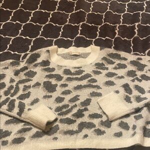 Altar'd State Cream and Gray Cropped Cheetah Patterned Sweater (very soft)